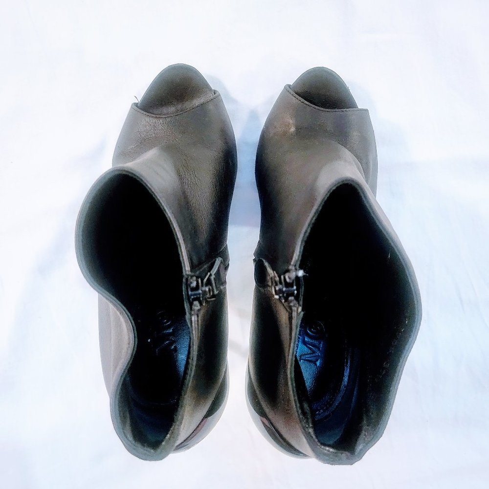 Alexander McQueen Black Leather Ankle Stiletto Booties Platform Peep Toe Heels - Picture 7 of 15